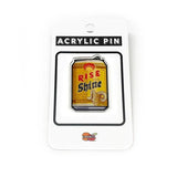 Rise And Shine Beer Can illustrated acrylic pin by Two Little Fruits