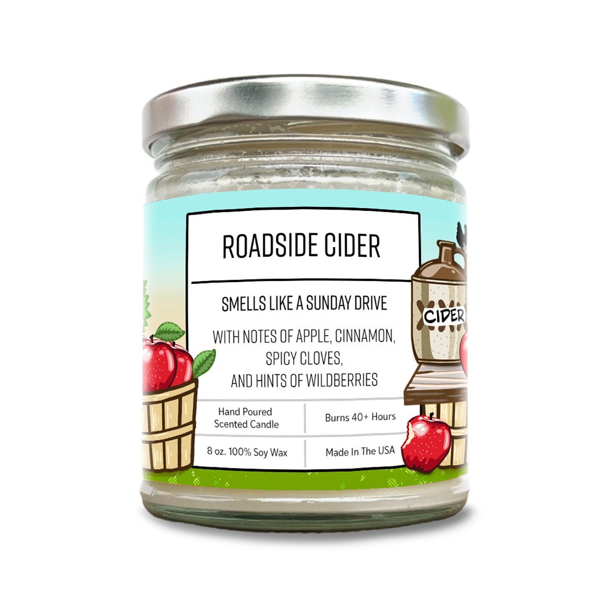 Roadside Cider Apple Cider Candle - 8 Oz Hand - Poured Soy Wax With Cinnamon & Clove - 40+ Hr Burn Time - Soy Candles - Two Little Fruits - Two Little Fruits
