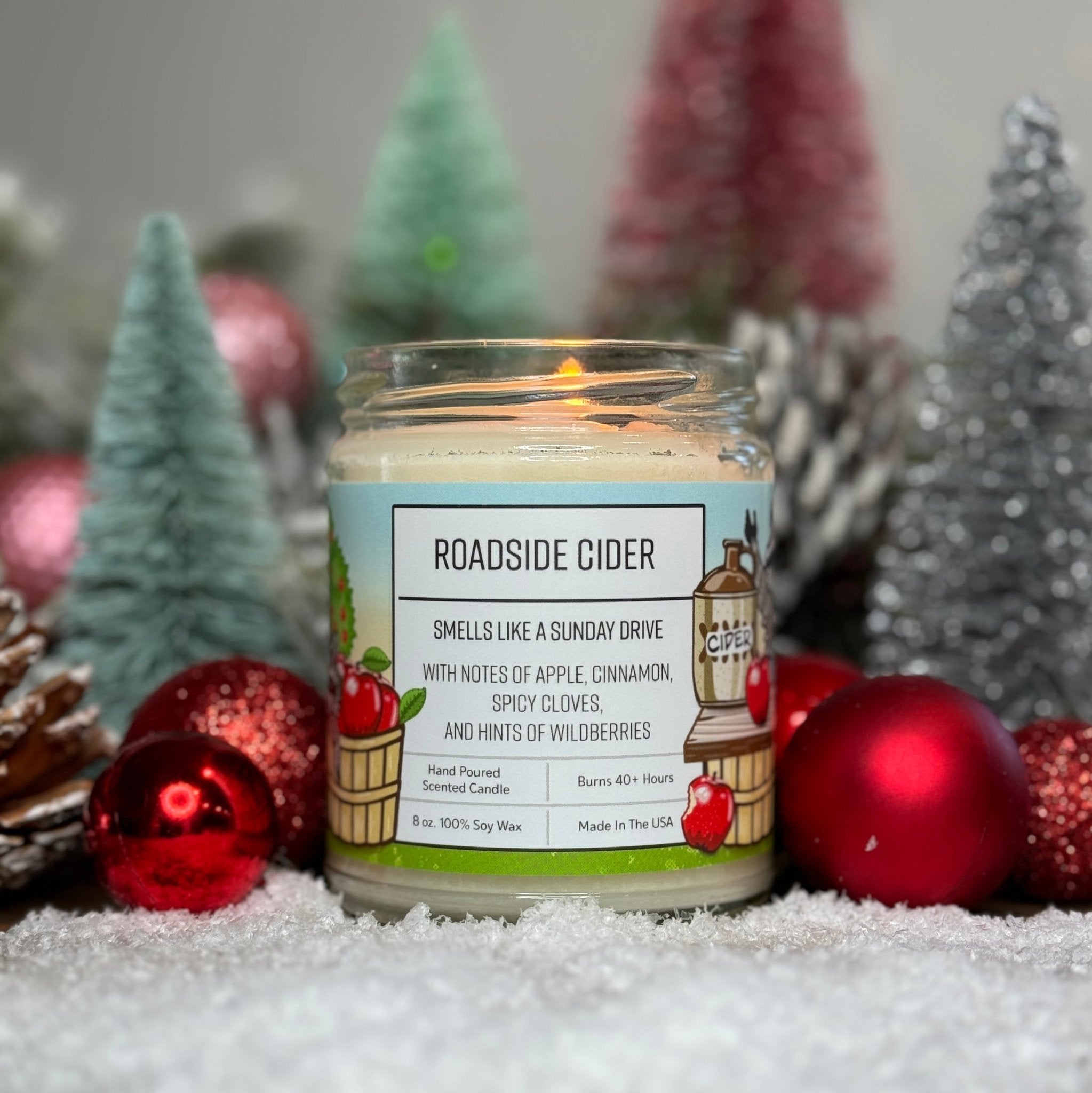 Roadside Cider Apple Cider Candle - 8 Oz Hand - Poured Soy Wax With Cinnamon & Clove - 40+ Hr Burn Time - Soy Candles - Two Little Fruits - Two Little Fruits