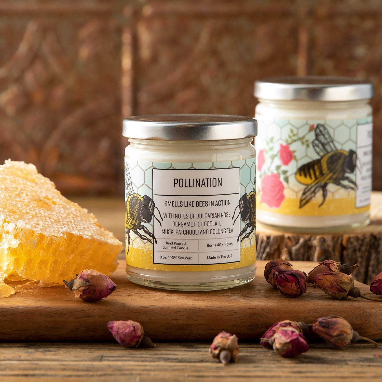 Rose Scented Candle with Bergamot | 100% Soy Wax, 40+ Hour Burn, Hand - Poured in USA - Soy Candles - Two Little Fruits - Two Little Fruits