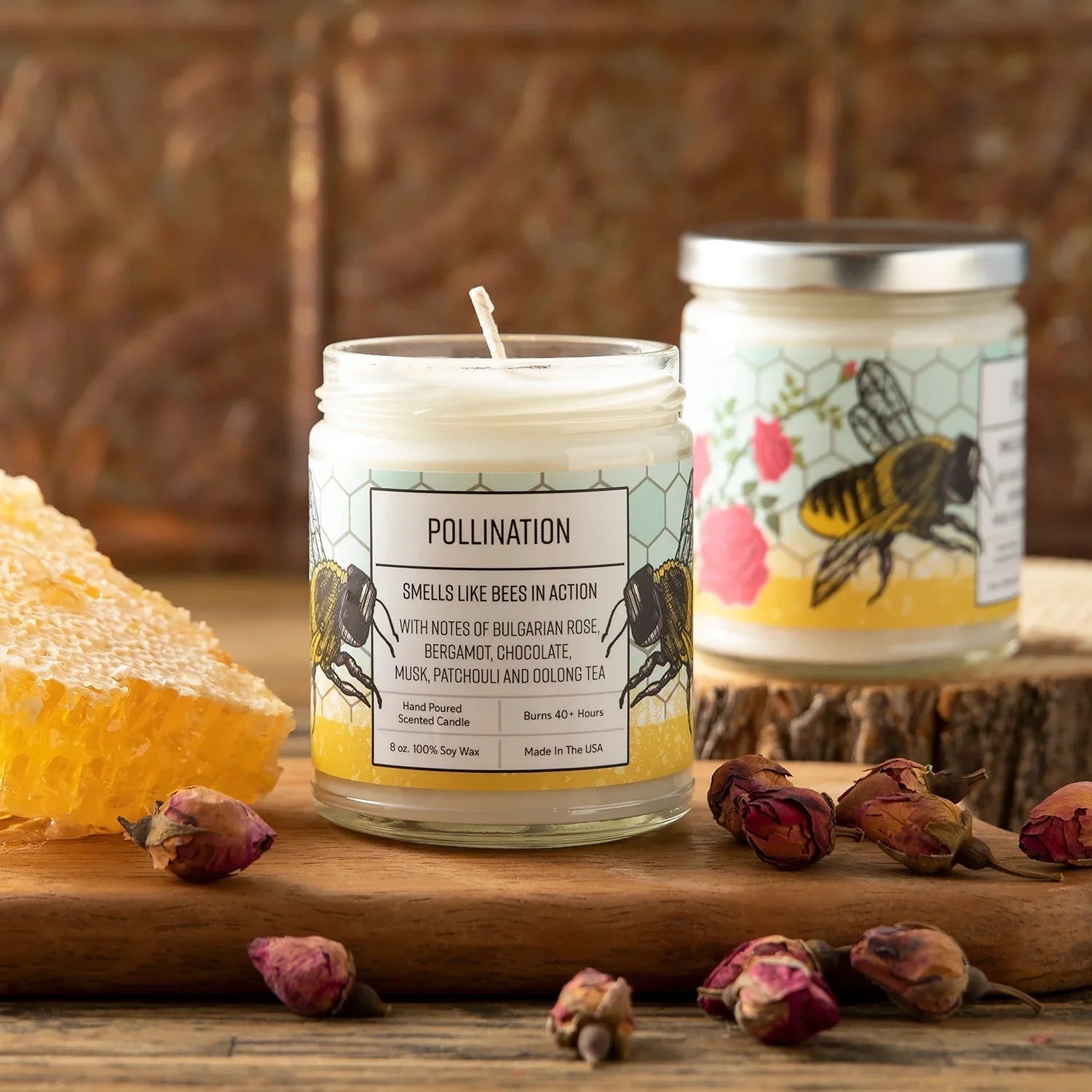 Rose Scented Candle with Bergamot | 100Soy Wax, 40+ Hour Burn, Hand - Poured in USA - Soy Candles - Two Little Fruits - Two Little Fruits