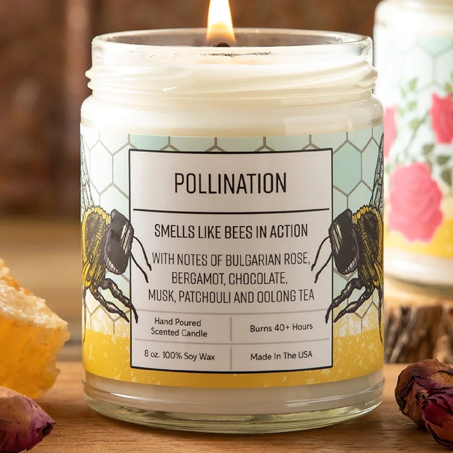 Rose Scented Candle with Bergamot | 100Soy Wax, 40+ Hour Burn, Hand - Poured in USA - Soy Candles - Two Little Fruits - Two Little Fruits