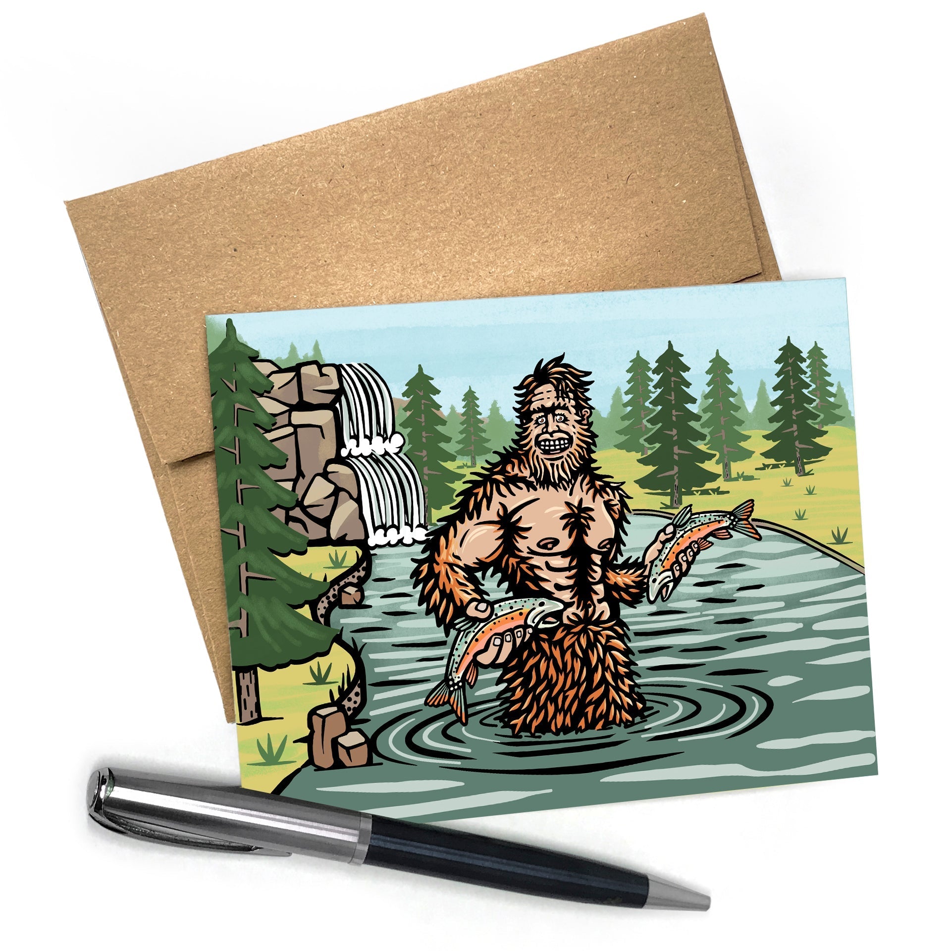 Sasquatch Greeting Card - Blank Inside, A2 Size with Brown Envelope and Clear Bag - Greeting Cards - Two Little Fruits - Two Little Fruits