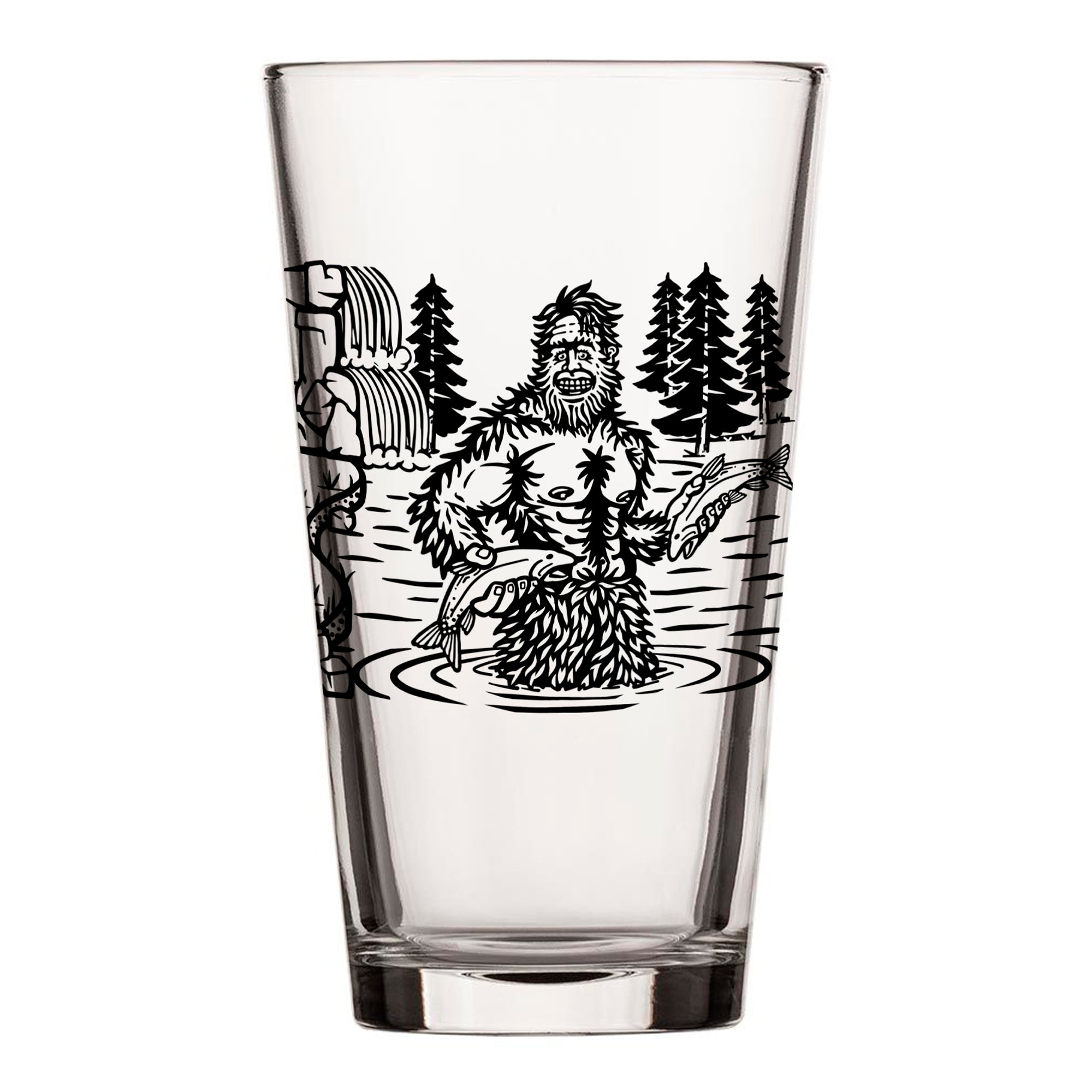 Sasquatch Pint Glass - 16oz Black Beer Glass with Original Fishing Design for Fun Gatherings - Pint Glass - Two Little Fruits - Two Little Fruits