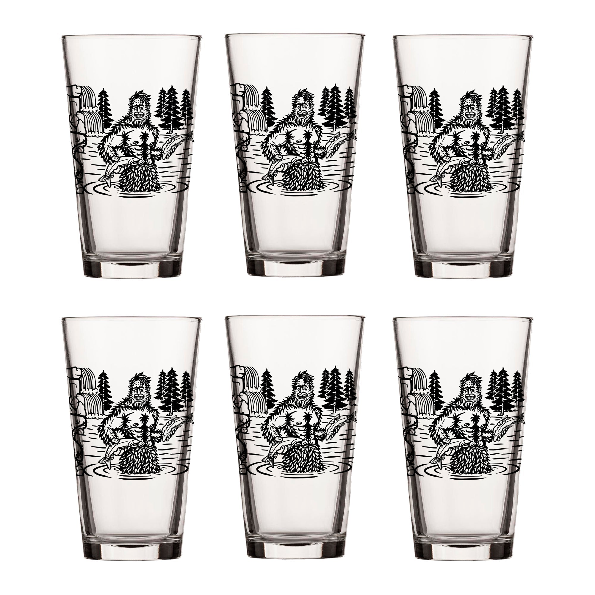 Sasquatch Pint Glass - 16oz Black Beer Glass with Original Fishing Design for Fun Gatherings - Pint Glass - Two Little Fruits - Two Little Fruits