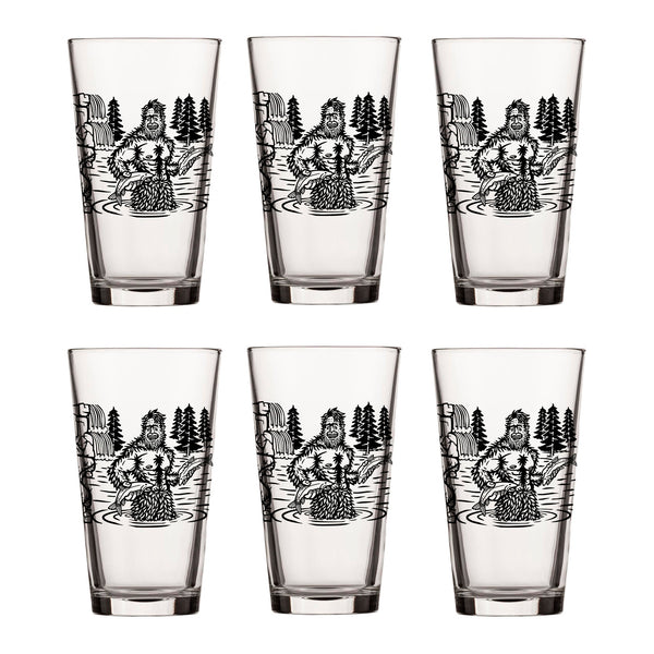Sasquatch Pint Glass - 16oz Black Beer Glass with Original Fishing Design for Fun Gatherings - Pint Glass - Two Little Fruits - Two Little Fruits