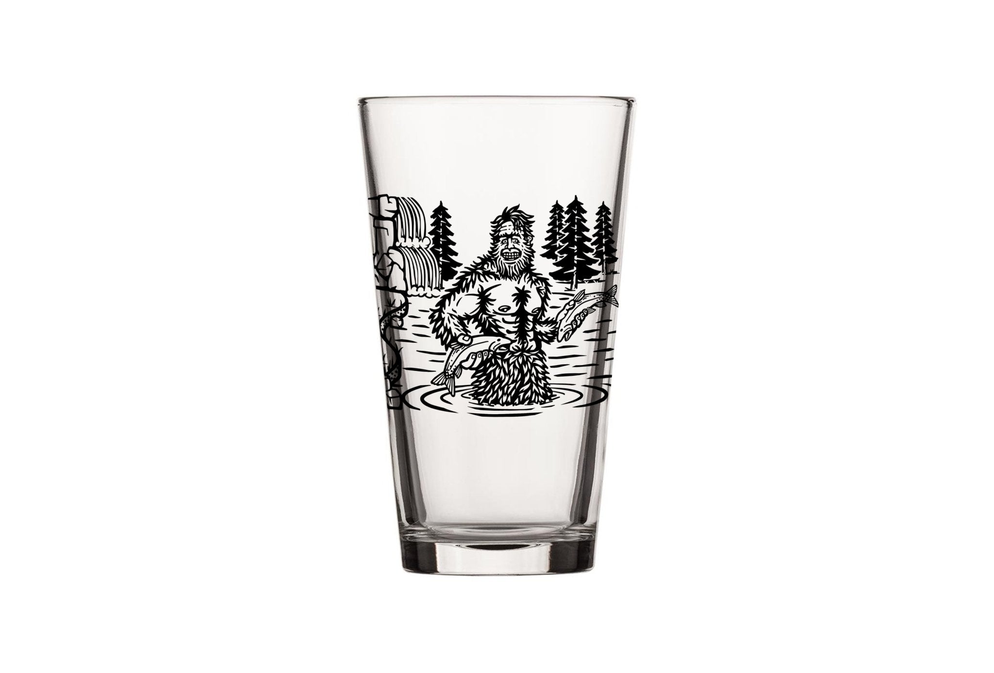 Sasquatch Pint Glass - 16oz Black Beer Glass with Original Fishing Design for Fun Gatherings - Pint Glass - Two Little Fruits - Two Little Fruits