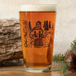 Sasquatch illustrated pint glass by Two Little Fruits