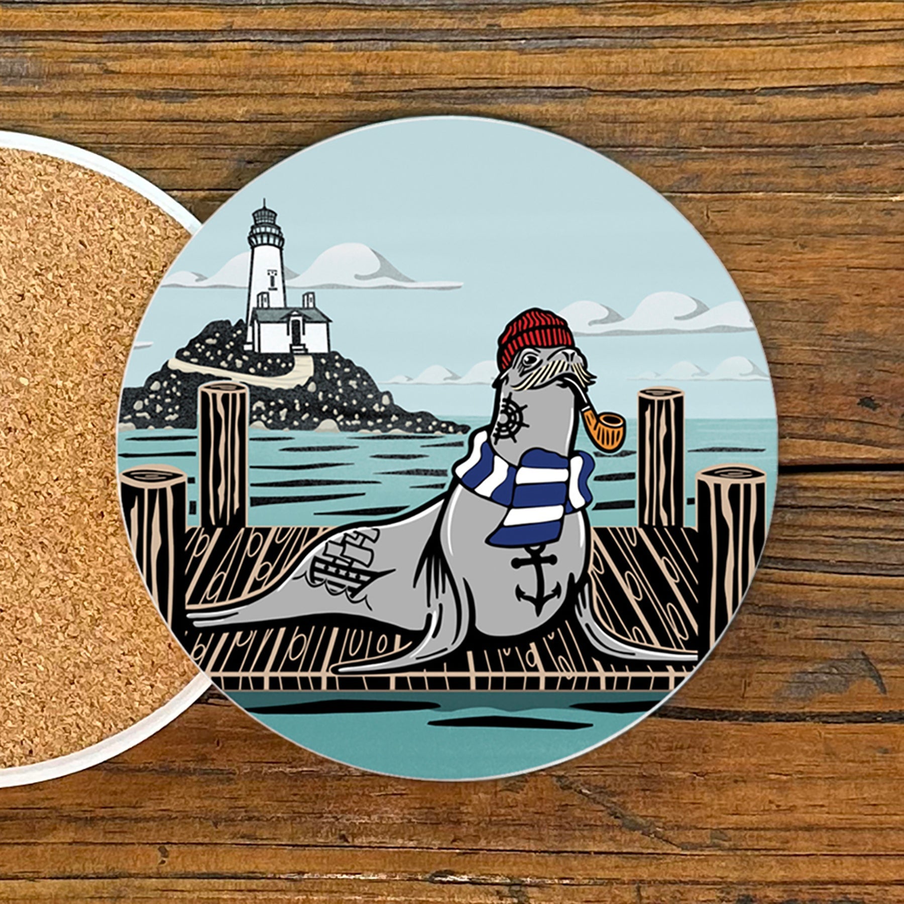 Sea Lion Coasters Set of 4 - Fun Ceramic Coasters with Cork Backing, Protects Furniture - Coasters - Two Little Fruits - Two Little Fruits
