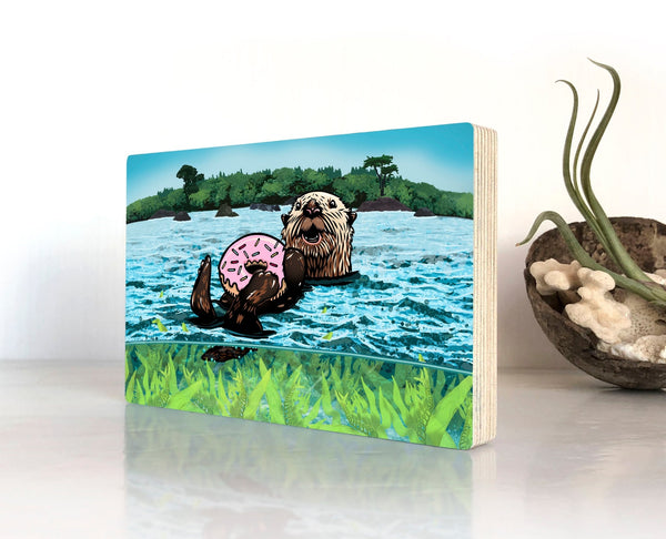Sea Otter 8x10 Wood Art Block - Art On Wood - Two Little Fruits - Two Little Fruits