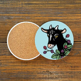 Set of 4 Vibrant Goat Ceramic Drink Coasters with Cork Backing - Perfect for Home Decor - Coasters - Two Little Fruits - Two Little Fruits