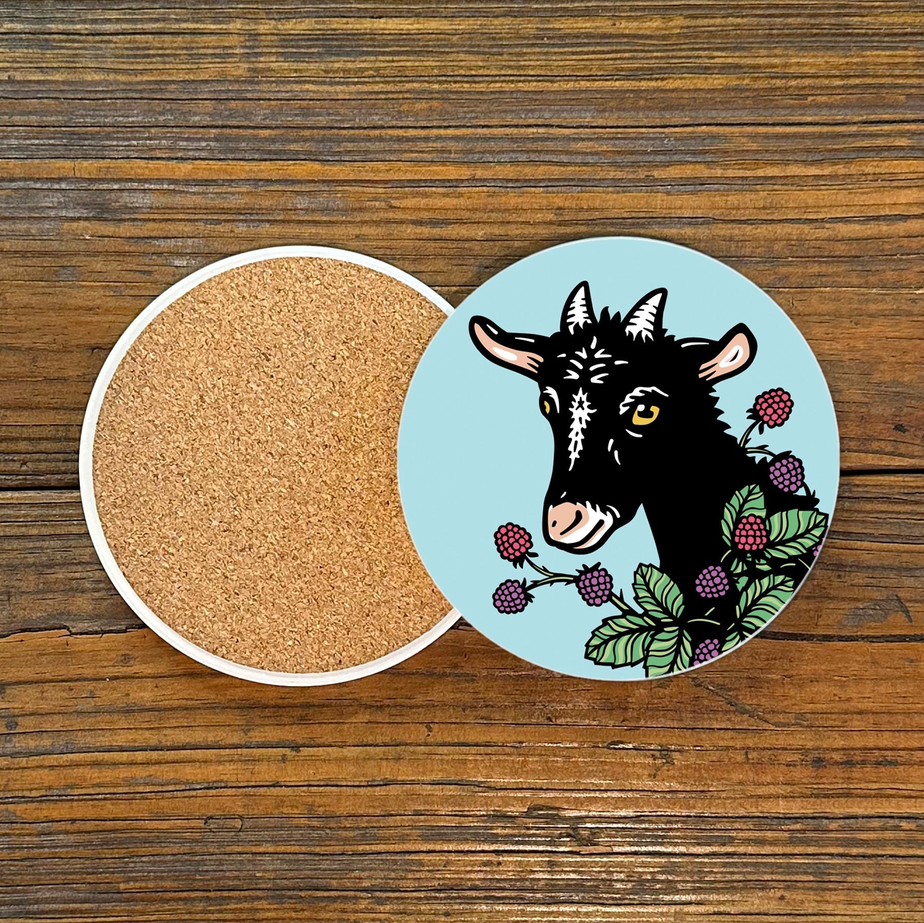 Set of 4 Vibrant Goat Ceramic Drink Coasters with Cork Backing - Perfect for Home Decor - Coasters - Two Little Fruits - Two Little Fruits