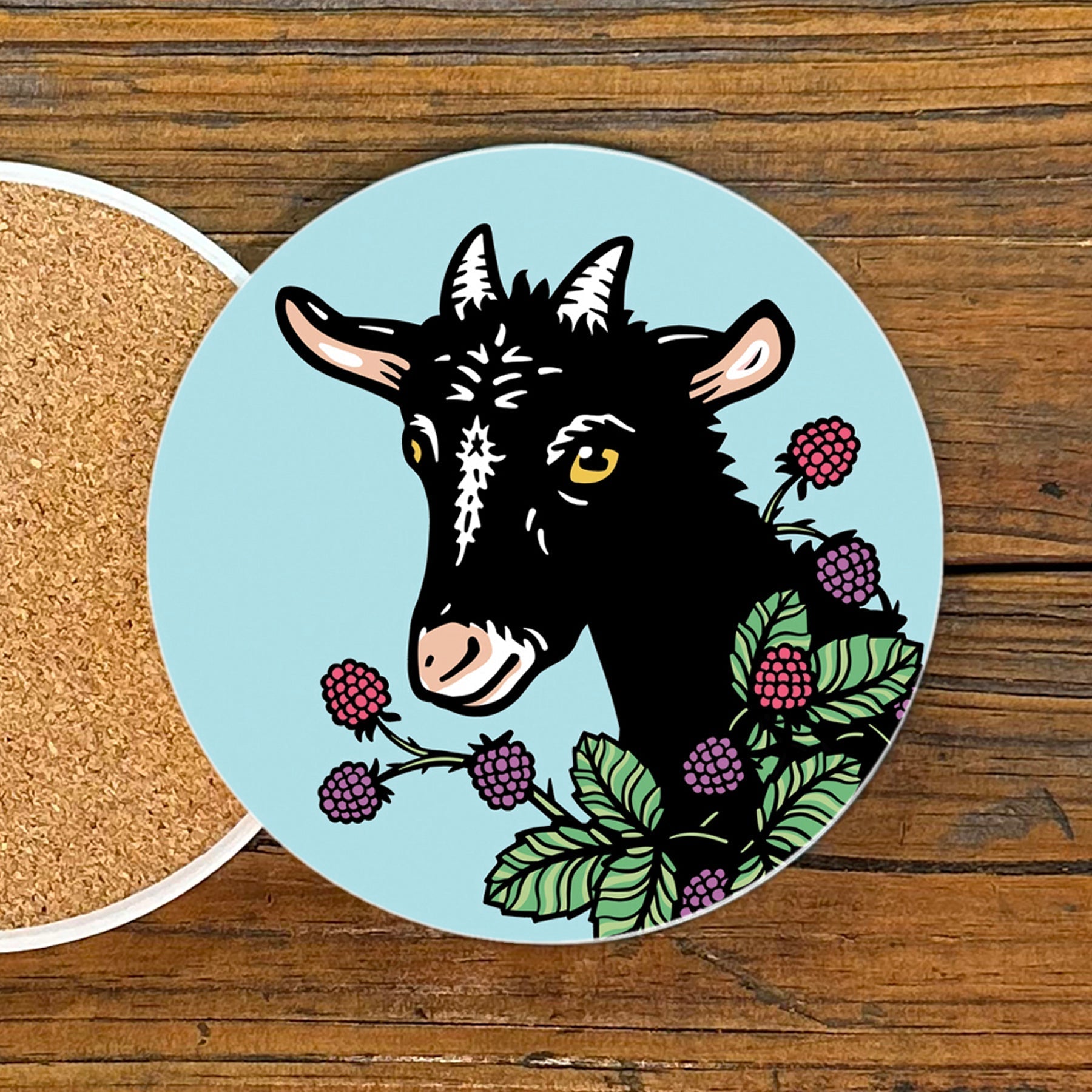Set of 4 Vibrant Goat Ceramic Drink Coasters with Cork Backing - Perfect for Home Decor - Coasters - Two Little Fruits - Two Little Fruits