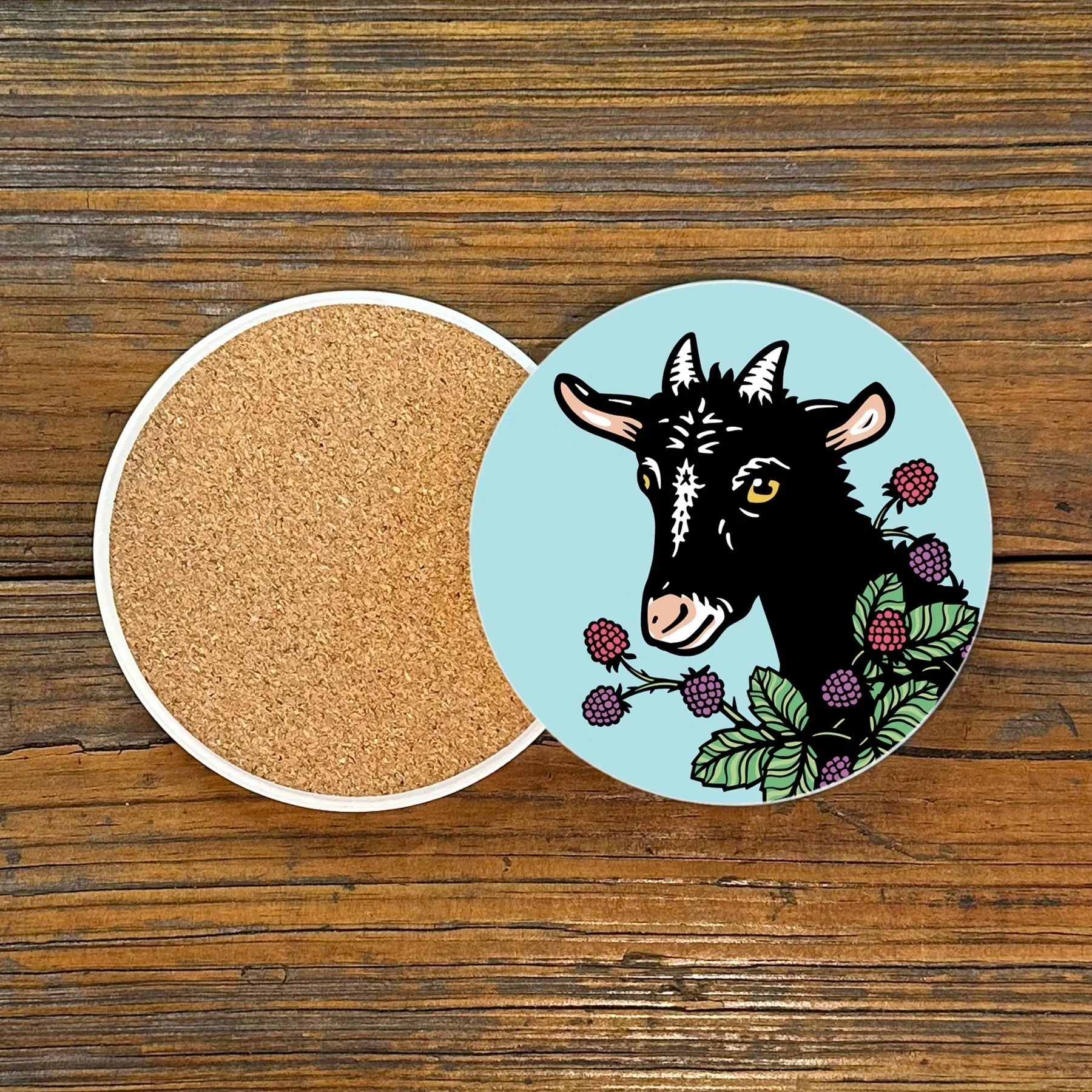 Set of 4 Vibrant Goat Ceramic Drink Coasters with Cork Backing - Perfect for Home Decor