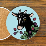 Set of 4 Vibrant Goat Ceramic illustrated coaster by Two Little Fruits
