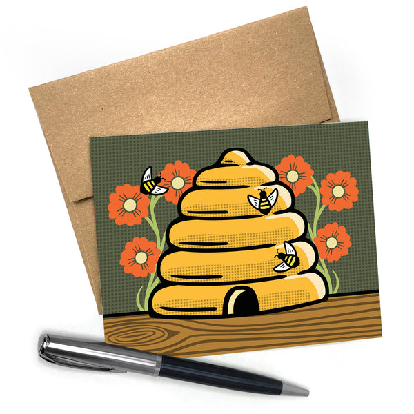 Skep Beehive Greeting Card - Greeting Cards - Two Little Fruits - Two Little Fruits