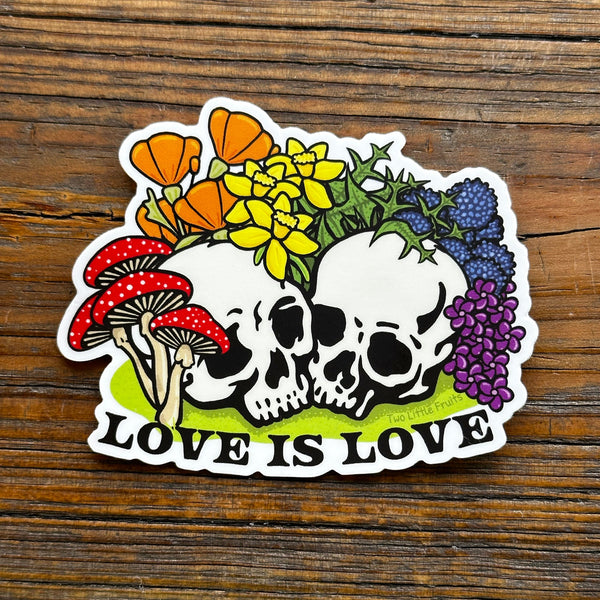 Skull and Flowers LGBTQ+ Pride Sticker, perfect queer pride accessory for expressing individuality.