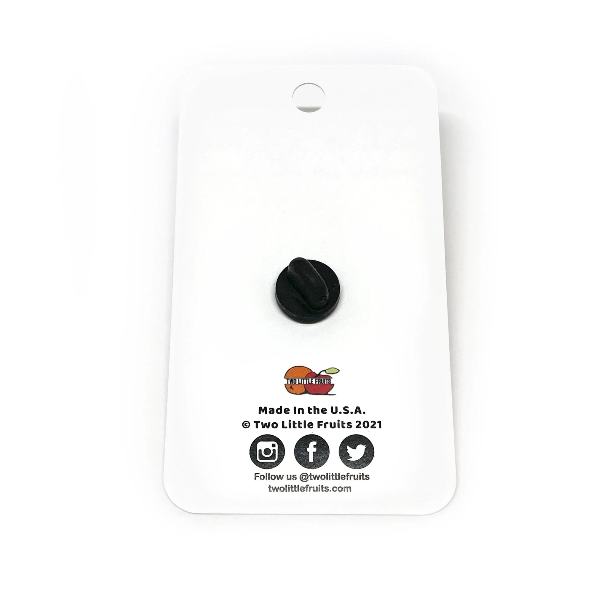 Back of the Sleepin Around Camp Trailer Acrylic Pin card featuring a durable rubber clutch, ideal for unique camping apparel.