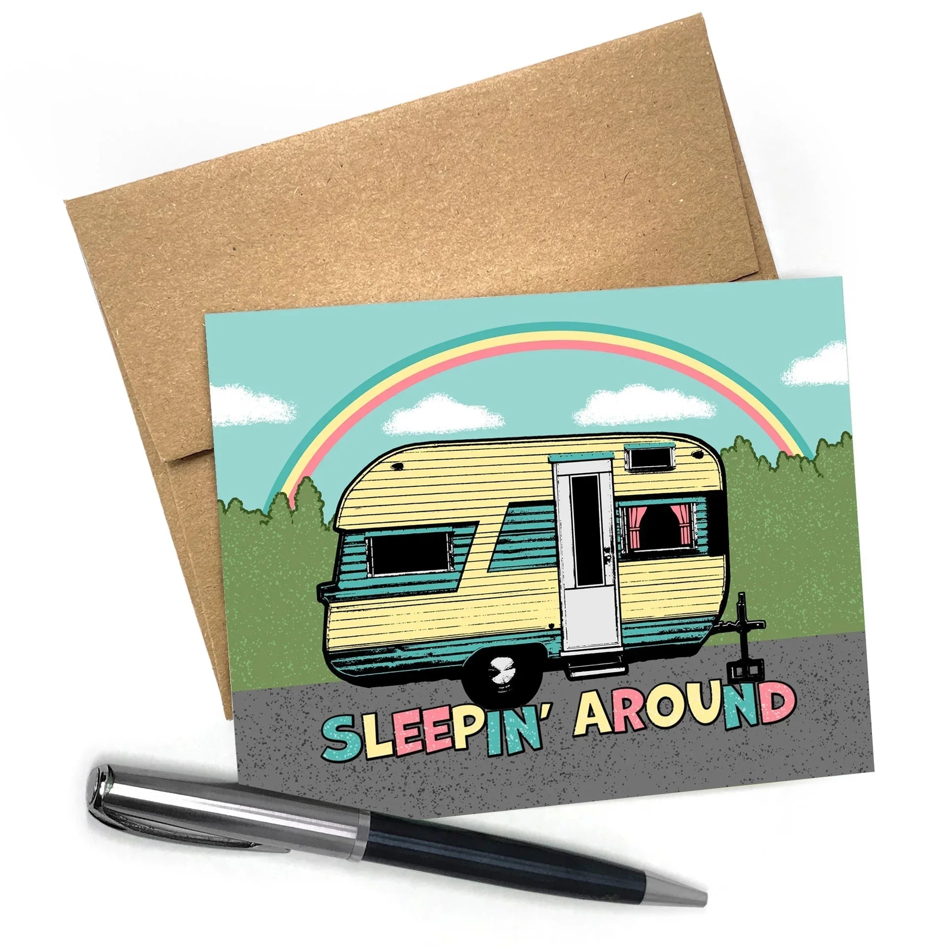 Sleepin' Around Camp Trailer illustrated greeting card by Two Little Fruits