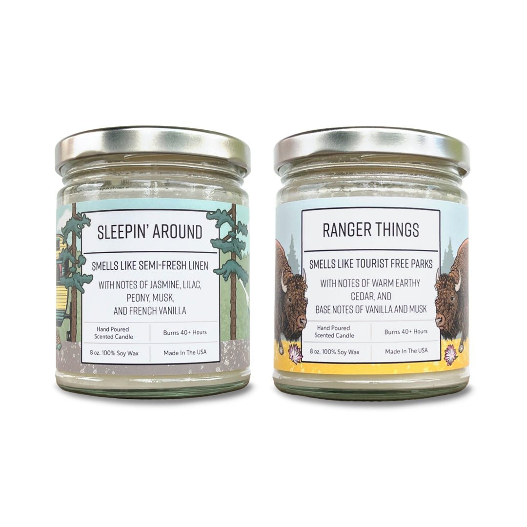Sleepin' Around & Ranger Things Scented Candles for Home - 100% Soy Wax, 40+ Hour Burn Time - Soy Candles - Two Little Fruits - Two Little Fruits