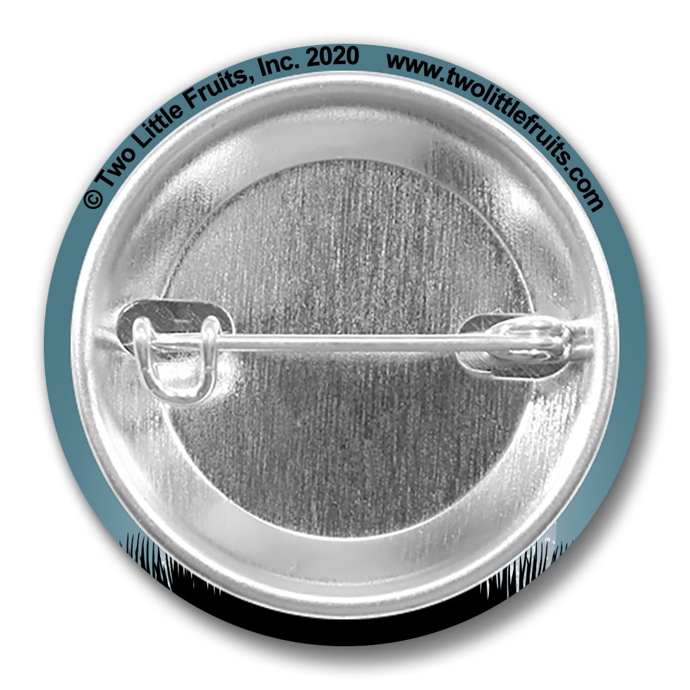 Back view of a snail button pin displaying the pin clasp, highlighting the durable design and branding by Two Little Fruits.