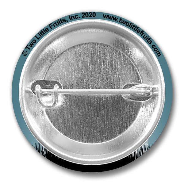 Back view of a snail button pin displaying the pin clasp, highlighting the durable design and branding by Two Little Fruits.
