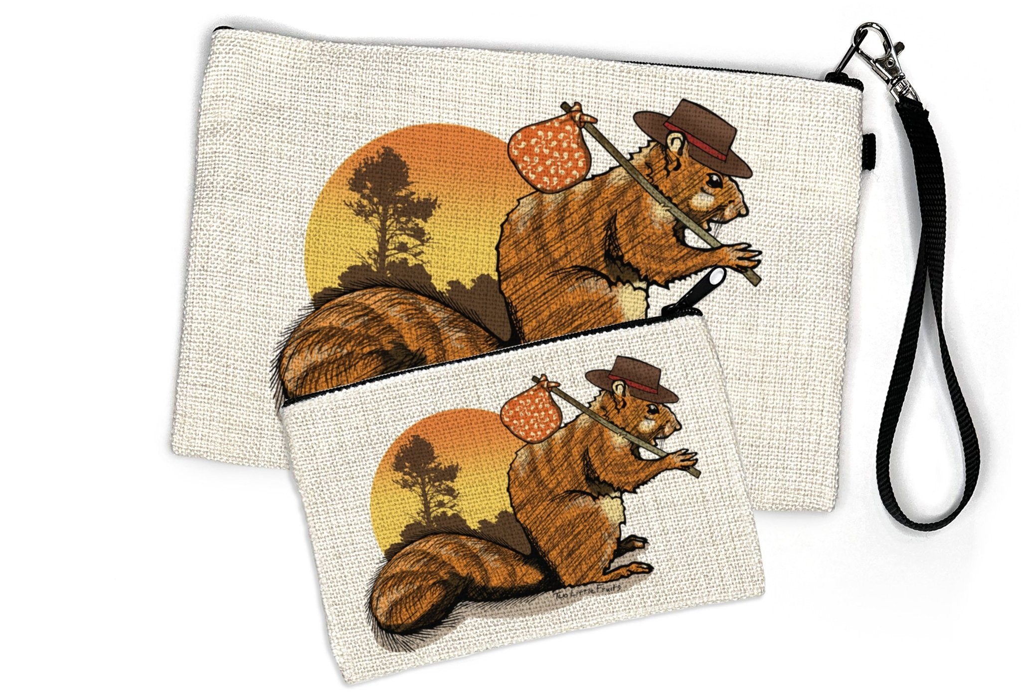 Squirrel Zipper Pouch - Cute Linen Case for Pencils, Cosmetics, and Travel Essentials in 2 Sizes - Zipper Pouches - Two Little Fruits - Two Little Fruits