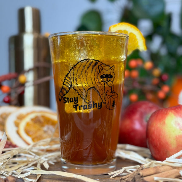 Stay Trashy Raccoon Beer Glass - Unique 16 Oz Pint Glass with Fun Artwork - Made in USA - Pint Glass - Two Little Fruits - Two Little Fruits