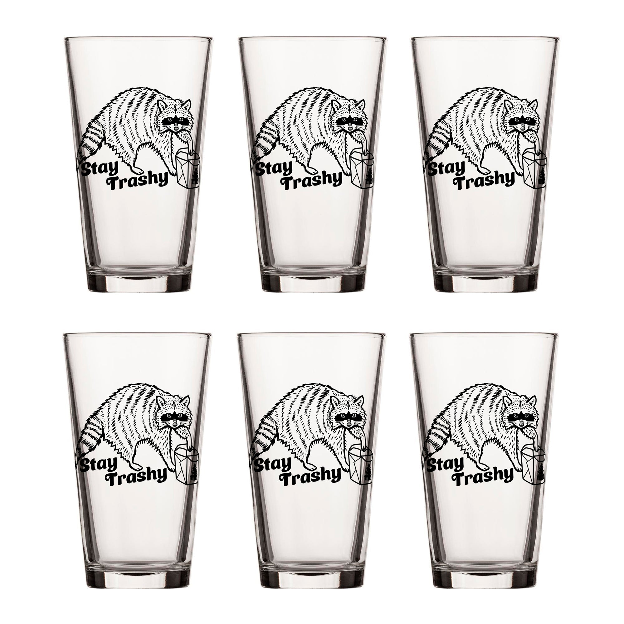 Stay Trashy Raccoon Beer Glass - Unique 16 Oz Pint Glass with Fun Artwork - Made in USA - Pint Glass - Two Little Fruits - Two Little Fruits