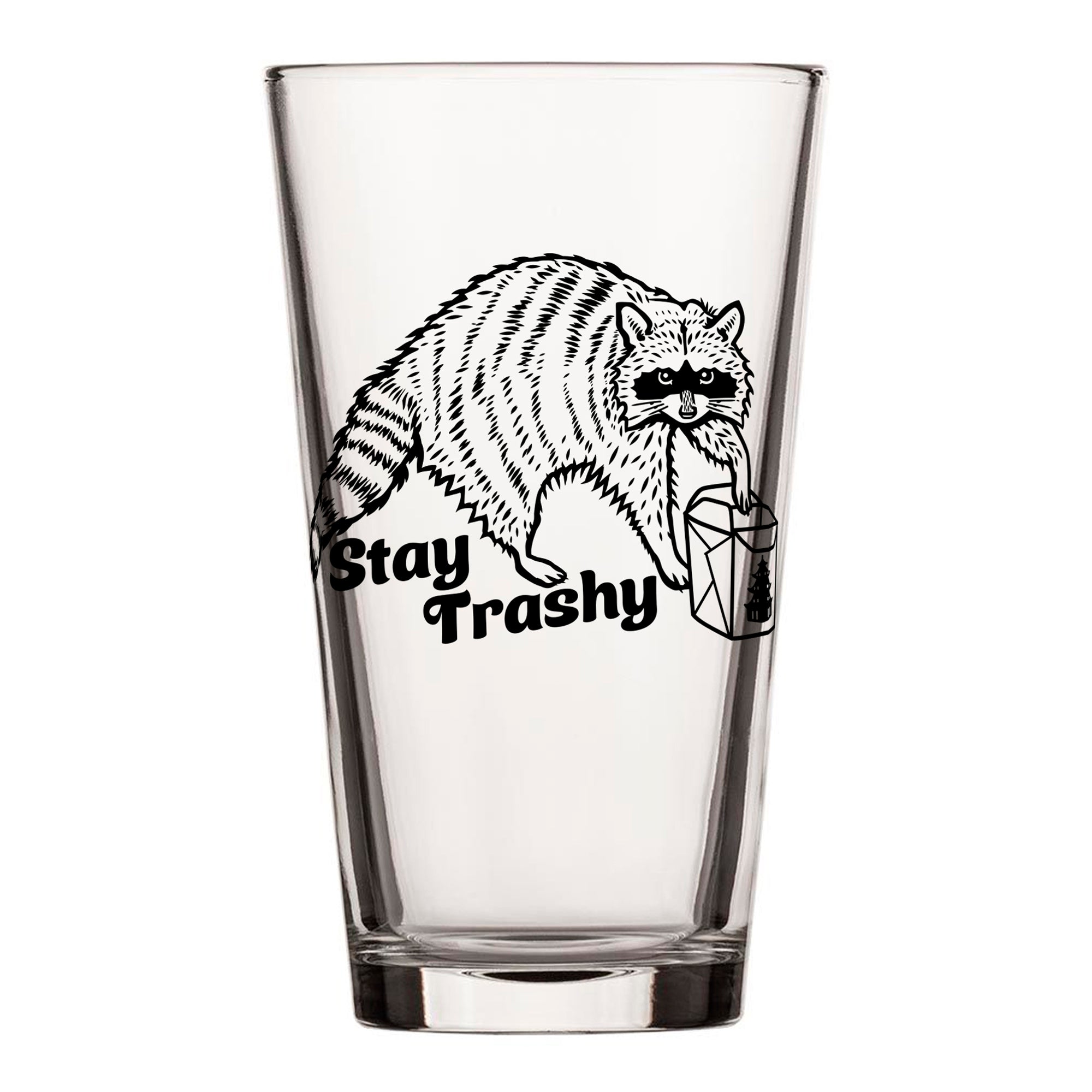 Stay Trashy Raccoon Beer Glass - Unique 16 Oz Pint Glass with Fun Artwork - Made in USA - Pint Glass - Two Little Fruits - Two Little Fruits