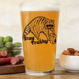Stay Trashy Raccoon illustrated pint glass by Two Little Fruits