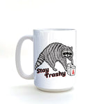 stay trashy raccoon 15 oz illustrated ceramic mug 15 oz by Two Little Fruits