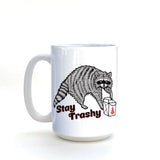 stay trashy raccoon 15 oz illustrated ceramic mug 15 oz by Two Little Fruits