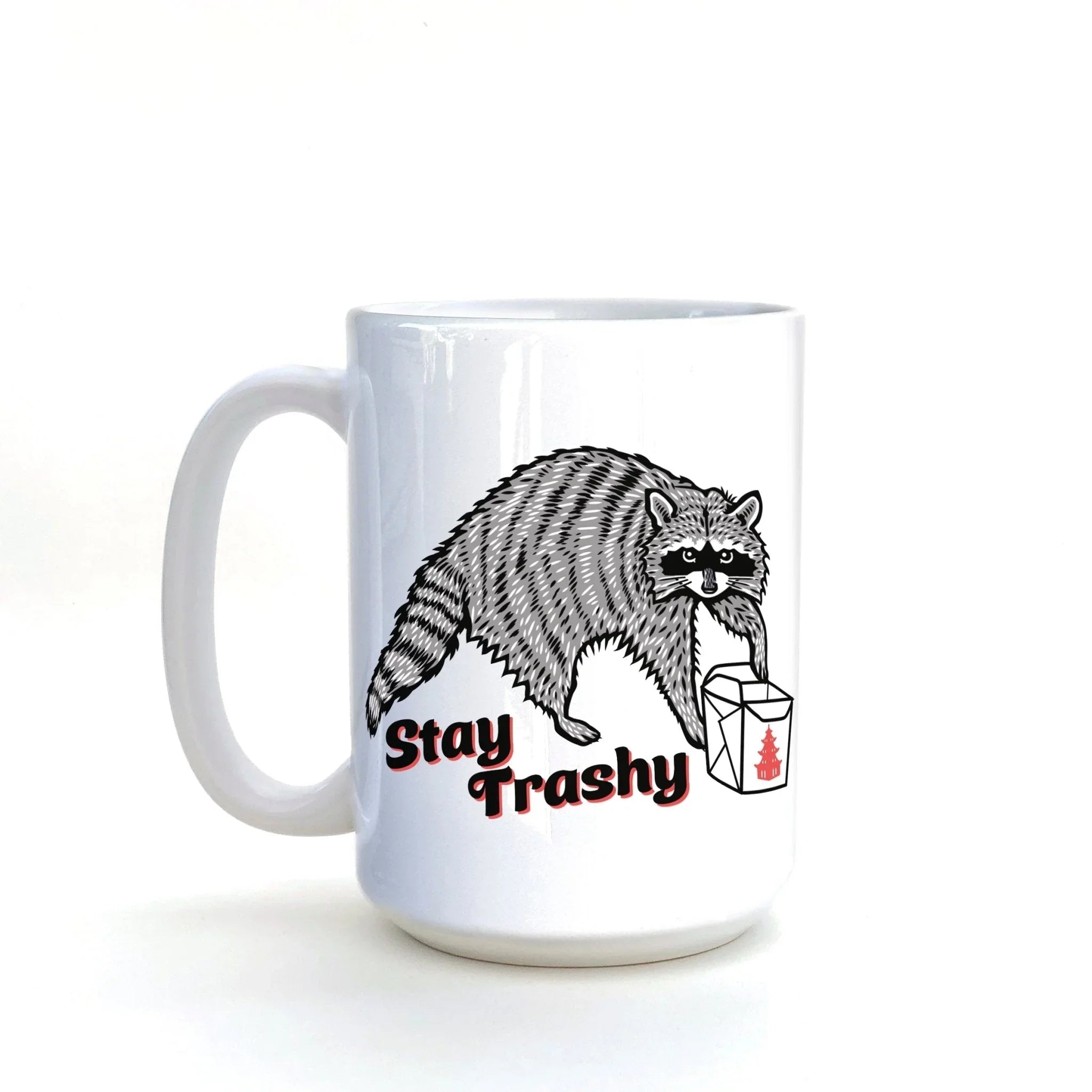 stay trashy raccoon 15 oz illustrated ceramic mug 15 oz by Two Little Fruits