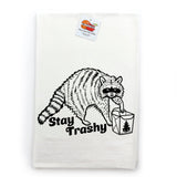 Stay Trashy Raccoon Cotton Tea Towel - Quirky Kitchen Decor, Eco - Friendly, Hand - Illustrated - Tea Towels - Two Little Fruits - Two Little Fruits