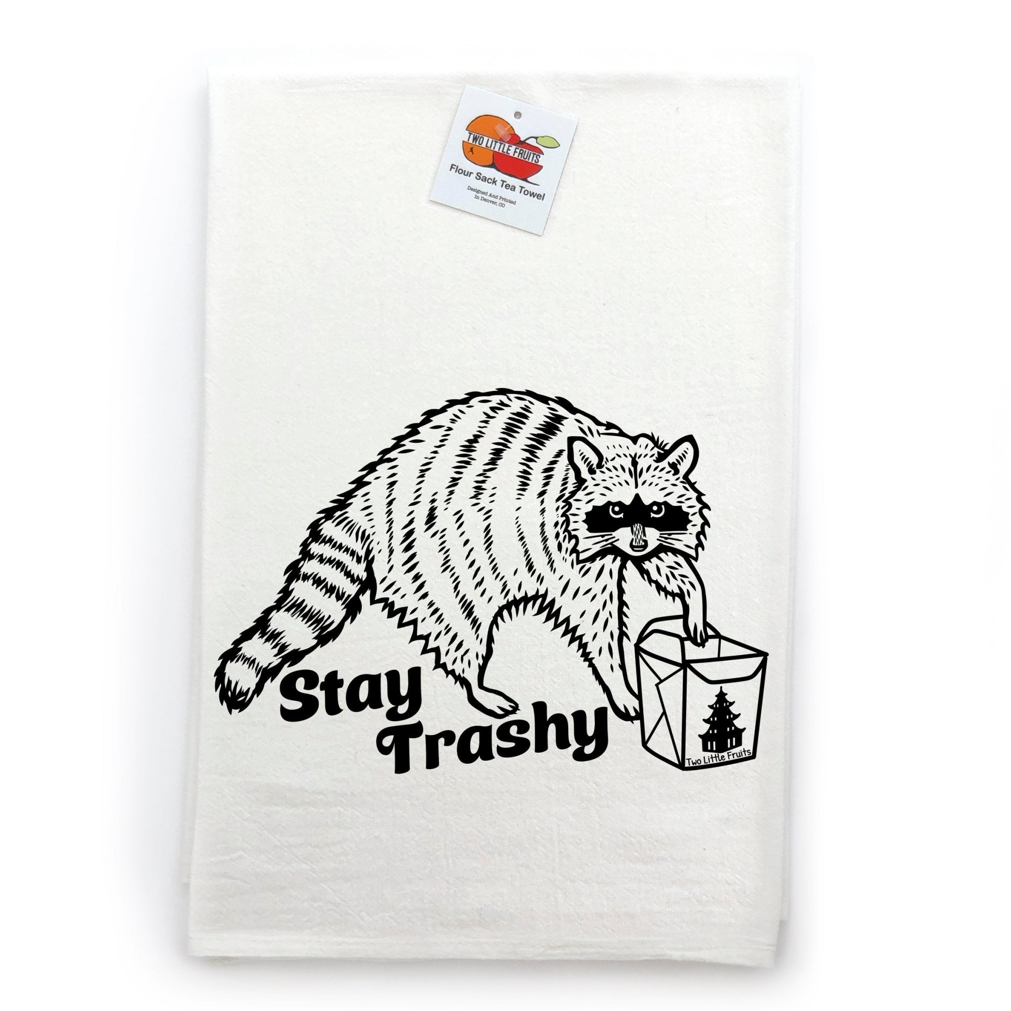 Stay Trashy Raccoon Cotton Tea Towel - Quirky Kitchen Decor, Eco - Friendly, Hand - Illustrated - Tea Towels - Two Little Fruits - Two Little Fruits