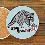Stay Trashy Raccoon Decorative Coffee Table Coasters - 4" Ceramic with Cork Backing - Coasters - Two Little Fruits - Two Little Fruits
