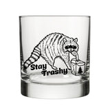 Stay Trashy Raccoon Whiskey Glass - Cute 10 Oz Rocks Glass with Fun Artwork - Rocks Glass - Two Little Fruits - Two Little Fruits