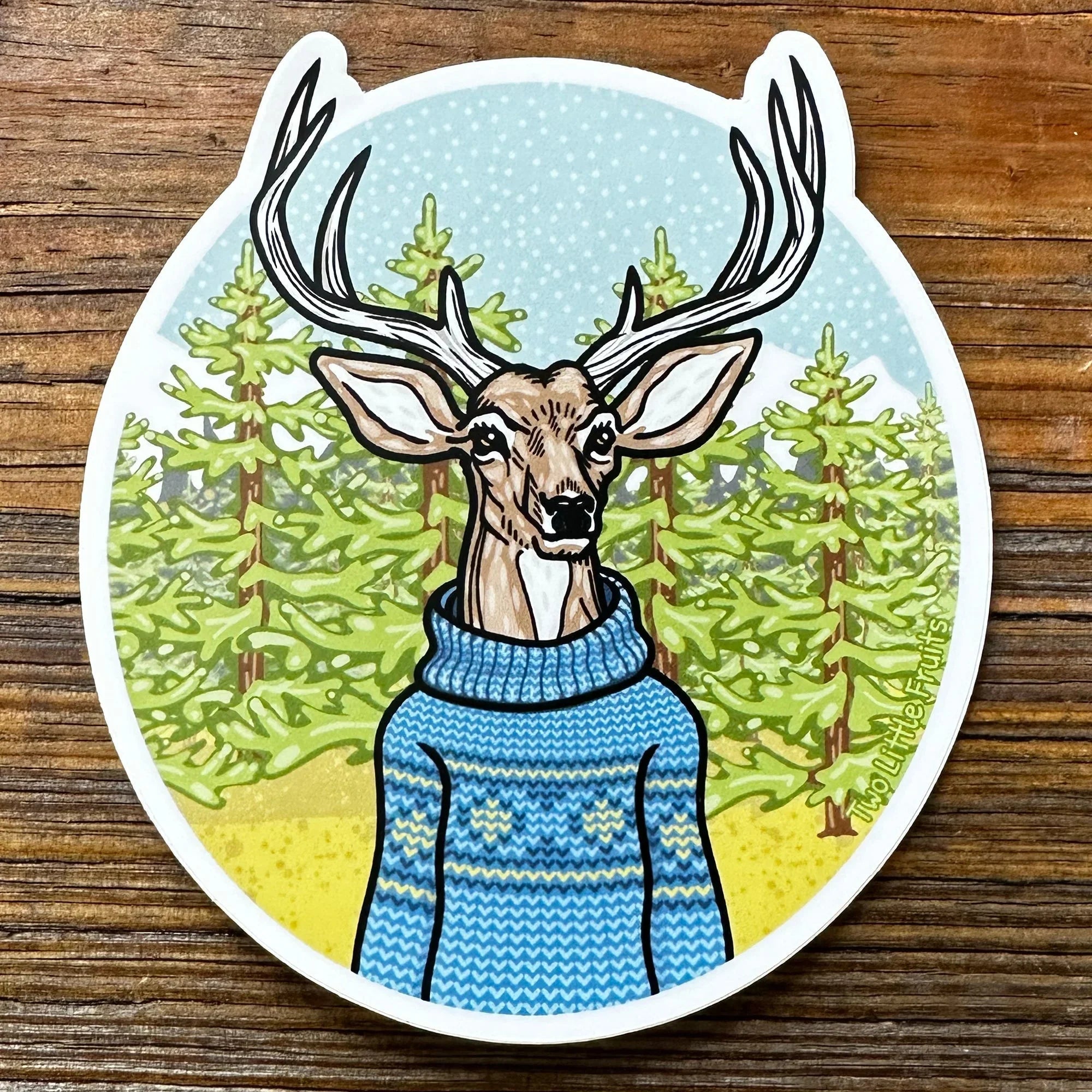 Sweater Weather Deer illustrated vinyl sticker by Two Little Fruits