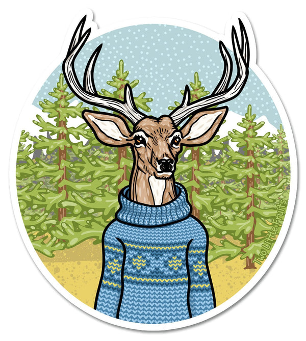 Sweater Weather Deer Sticker - Durable, Waterproof, 3.57" x 4" High - Quality Vinyl Decal - Sticker - Two Little Fruits - Two Little Fruits