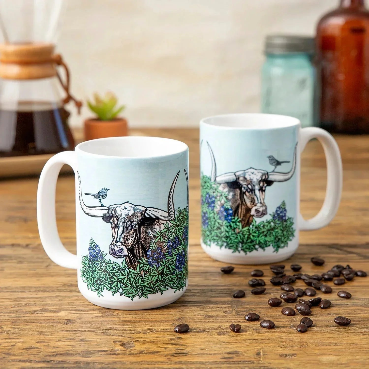 texas longhorn steer 15 oz illustrated ceramic mug 15 oz by Two Little Fruits