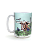 texas longhorn steer 15 oz illustrated ceramic mug 15 oz by Two Little Fruits
