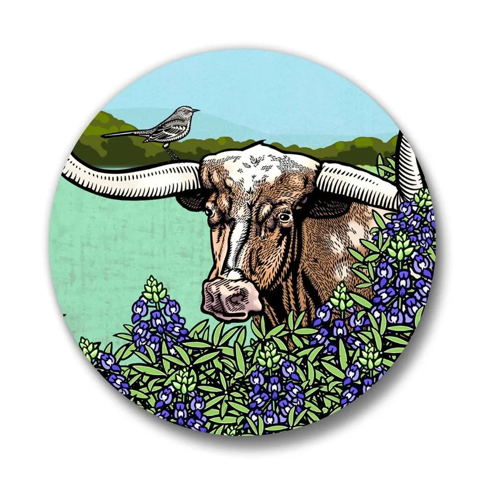 Texas Longhorn Pin - 1.25" Soft - Touch Matte Finish, Weather - Resistant, Scuff - Resistant - Button Pins - Two Little Fruits - Two Little Fruits