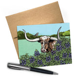 Texas Longhorn S illustrated greeting card by Two Little Fruits