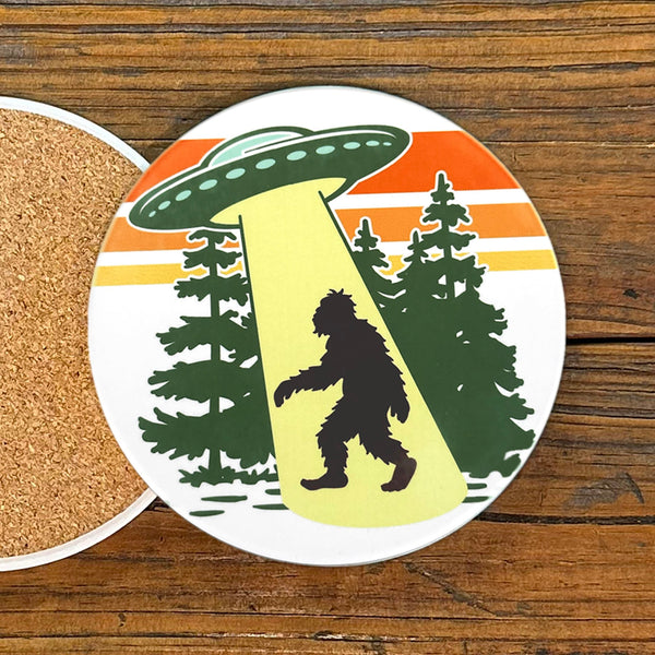 UFO Drink Coaster - Colorful Ceramic Coaster Set with Cork Backing, 4" Diameter, Fun Home Decor - Coasters - Two Little Fruits - Two Little Fruits