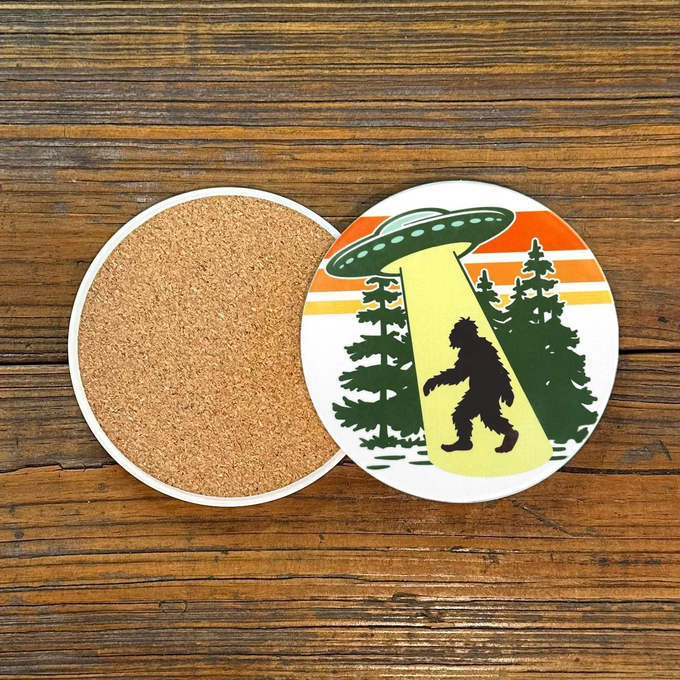 UFO Drink Coaster - Colorful Ceramic Coaster Set with Cork Backing, 4" Diameter, Fun Home Decor