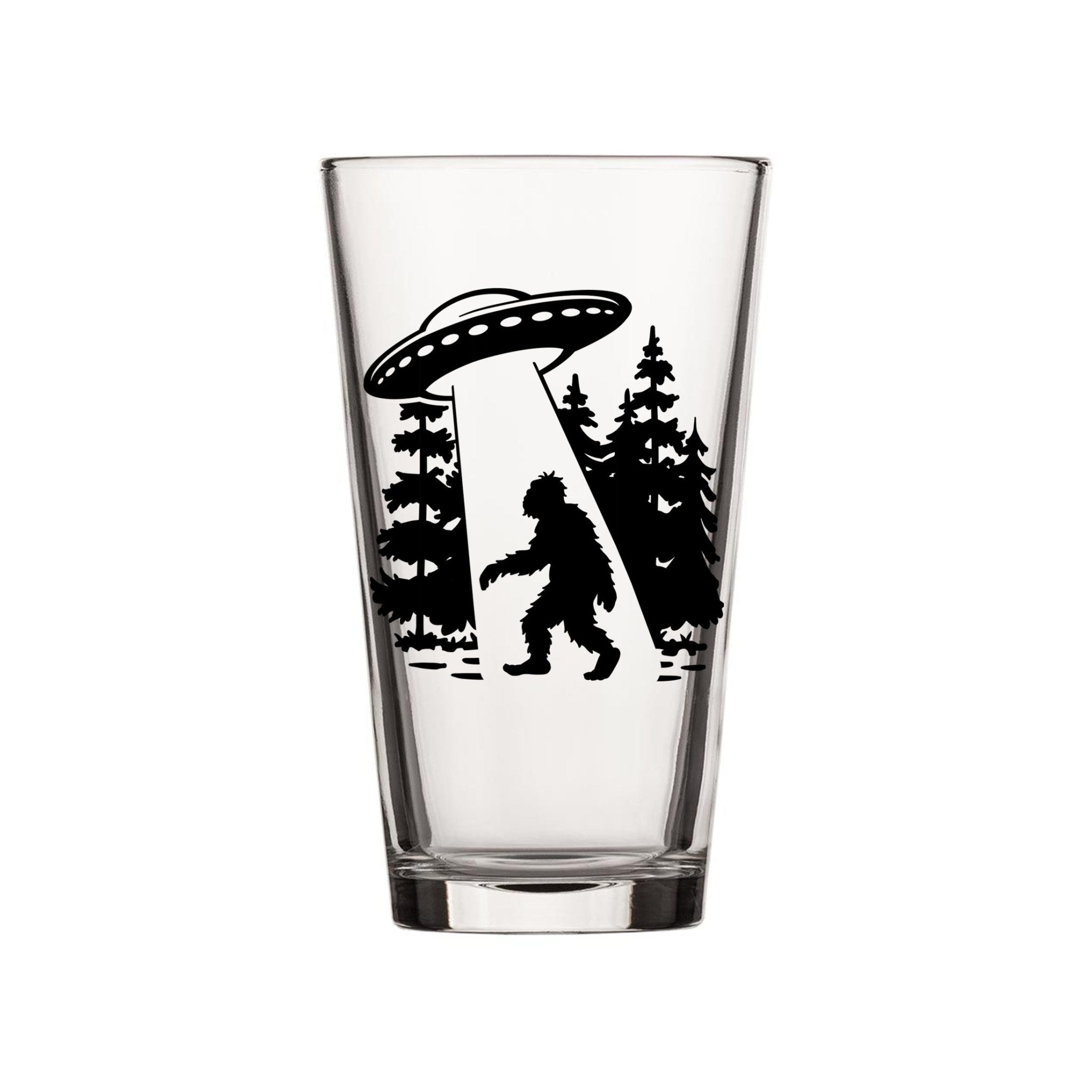 UFO Pint Glass with Sasquatch Illustration - Fun 16 Oz Beer Glass for Parties and Gifting - Pint Glass - Two Little Fruits - Two Little Fruits