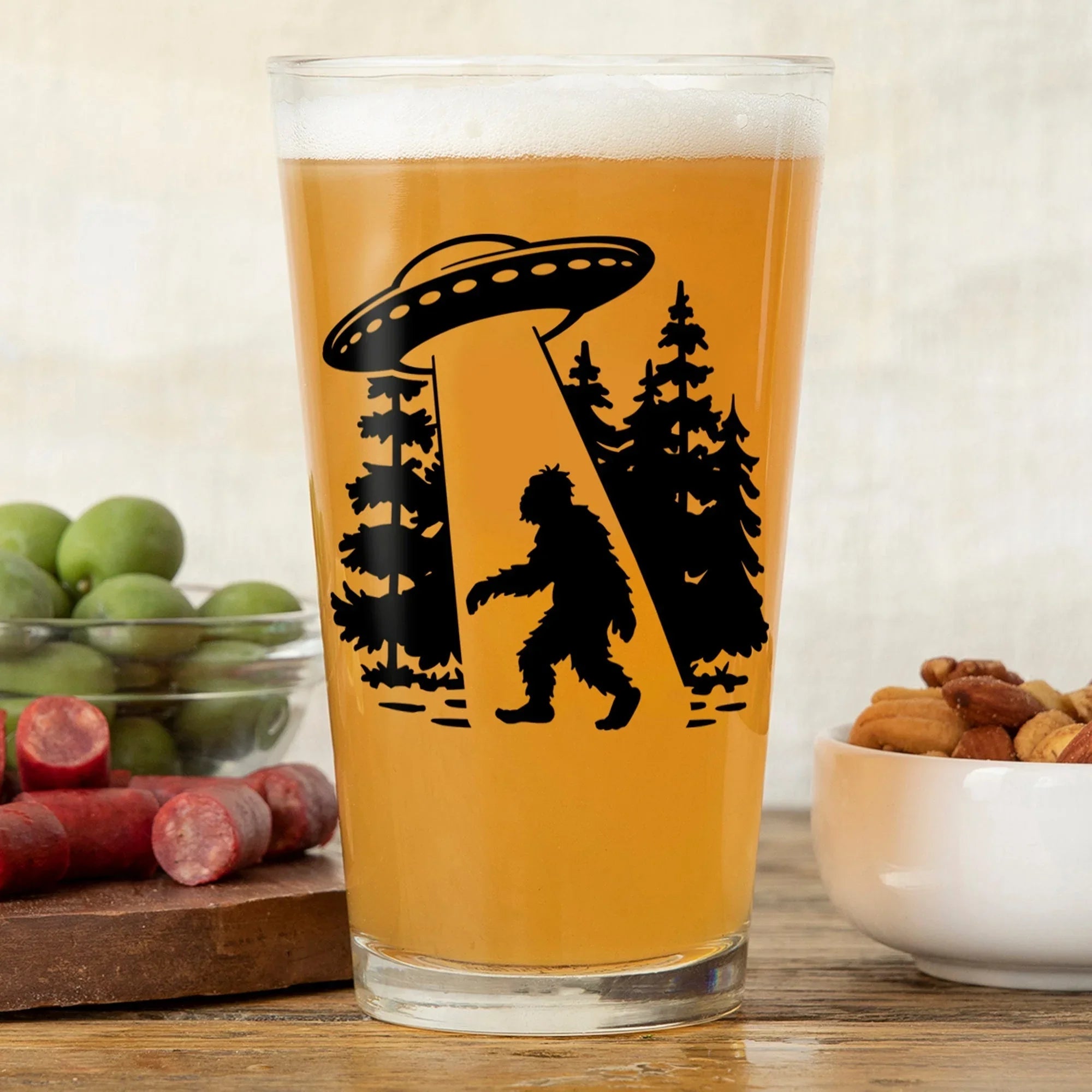 UFO illustrated pint glass by Two Little Fruits