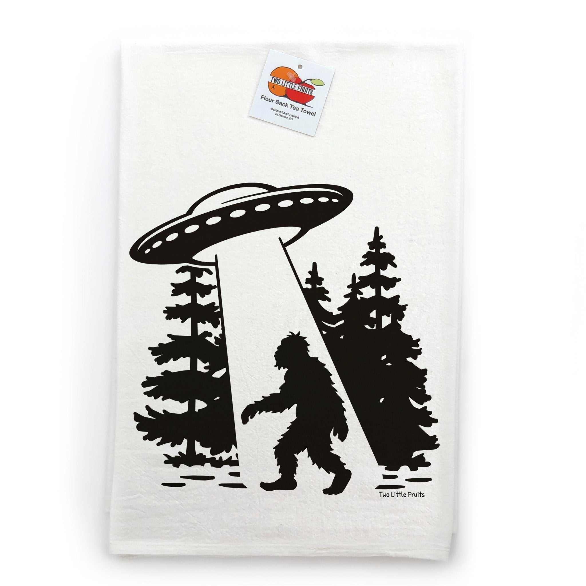 UFO Tea Towel - 100% Cotton, Soft White, Unique Sasquatch Design, Made in USA - Tea Towels - Two Little Fruits - Two Little Fruits