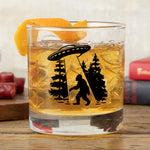 UFO Whiskey Glass - Fun Black Rocks Glass with Original Artwork, 10 Oz Capacity - Rocks Glass - Two Little Fruits - Two Little Fruits